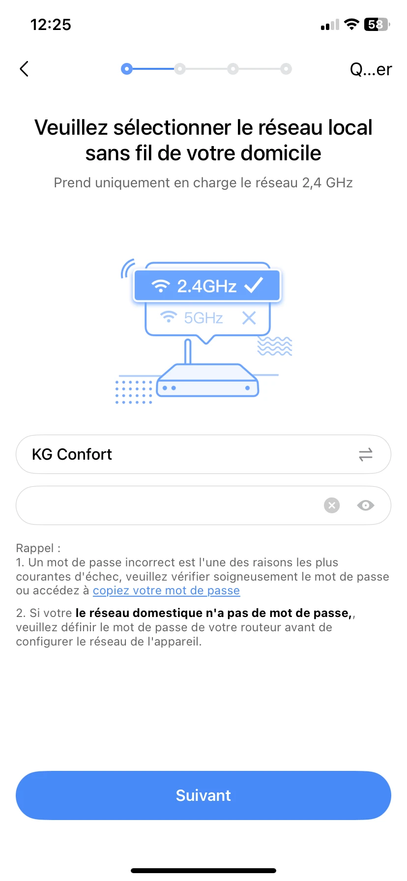 Entrer les informations Wi-Fi